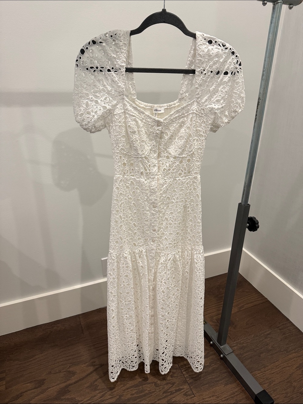 Heartloom White Eyelet Lace Maxi Dress with Puff Sleeves